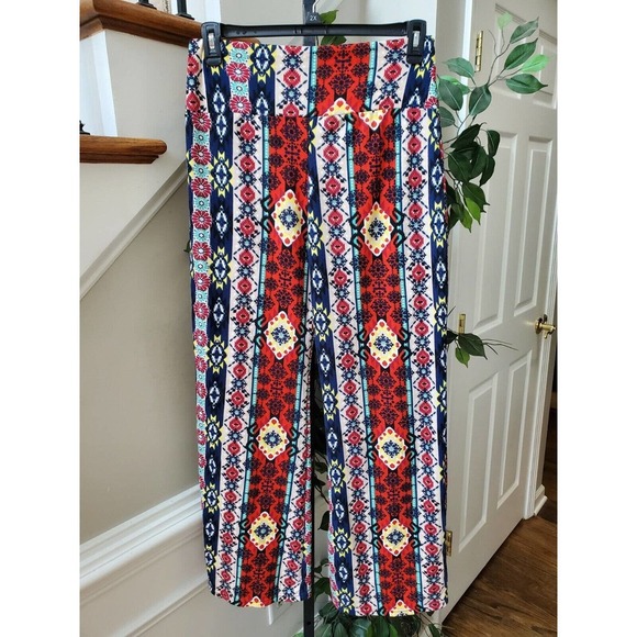 Multicolor Boho Womens Polyester High Waisted Wide Leg Calypso Pant Small - Picture 1 of 7